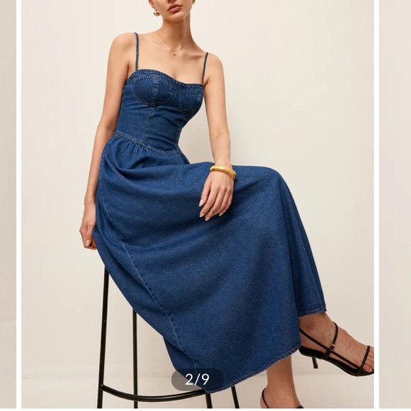 COMMENSE Blue Denim Drop Waist Midi Dress NWT - Picture 1 of 14